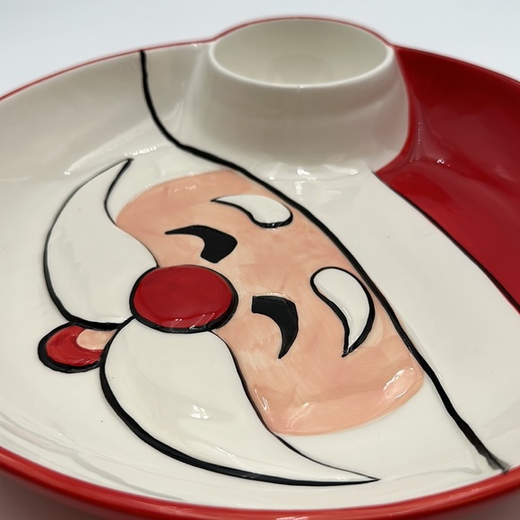 Essential Home Christmas Holiday Chip and Dip Santa Face Ceramic Plate - Picture 12 of 16